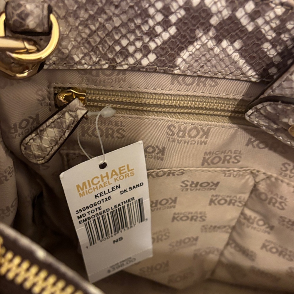 Michael Kors Gray Snakeskin-Print Women’s Satchel Shoulder Bag - Picture 4 of 9